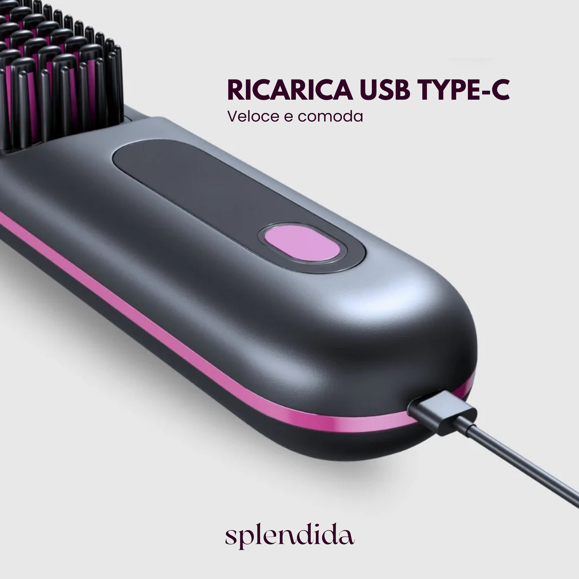 Spazzola lisciante portatile Splendida con ricarica veloce USB Type C, pratica e comoda da usare ovunque