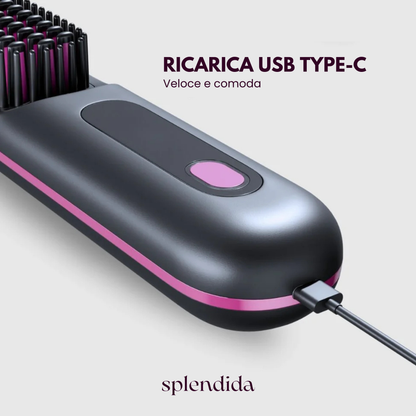 Spazzola lisciante portatile Splendida con ricarica veloce USB Type C, pratica e comoda da usare ovunque